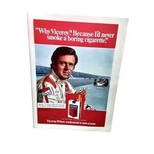 1975 Viceroy Cigarettes Indy Racer and Car Original Print ad